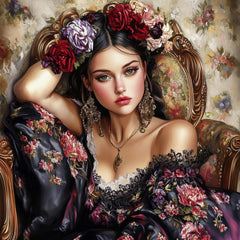 10 Italian Female Portrait Poster, Floral Large Square Artwork, 10 Digital Images, Overthebed Art, Wall Decor, Italian Wall Art