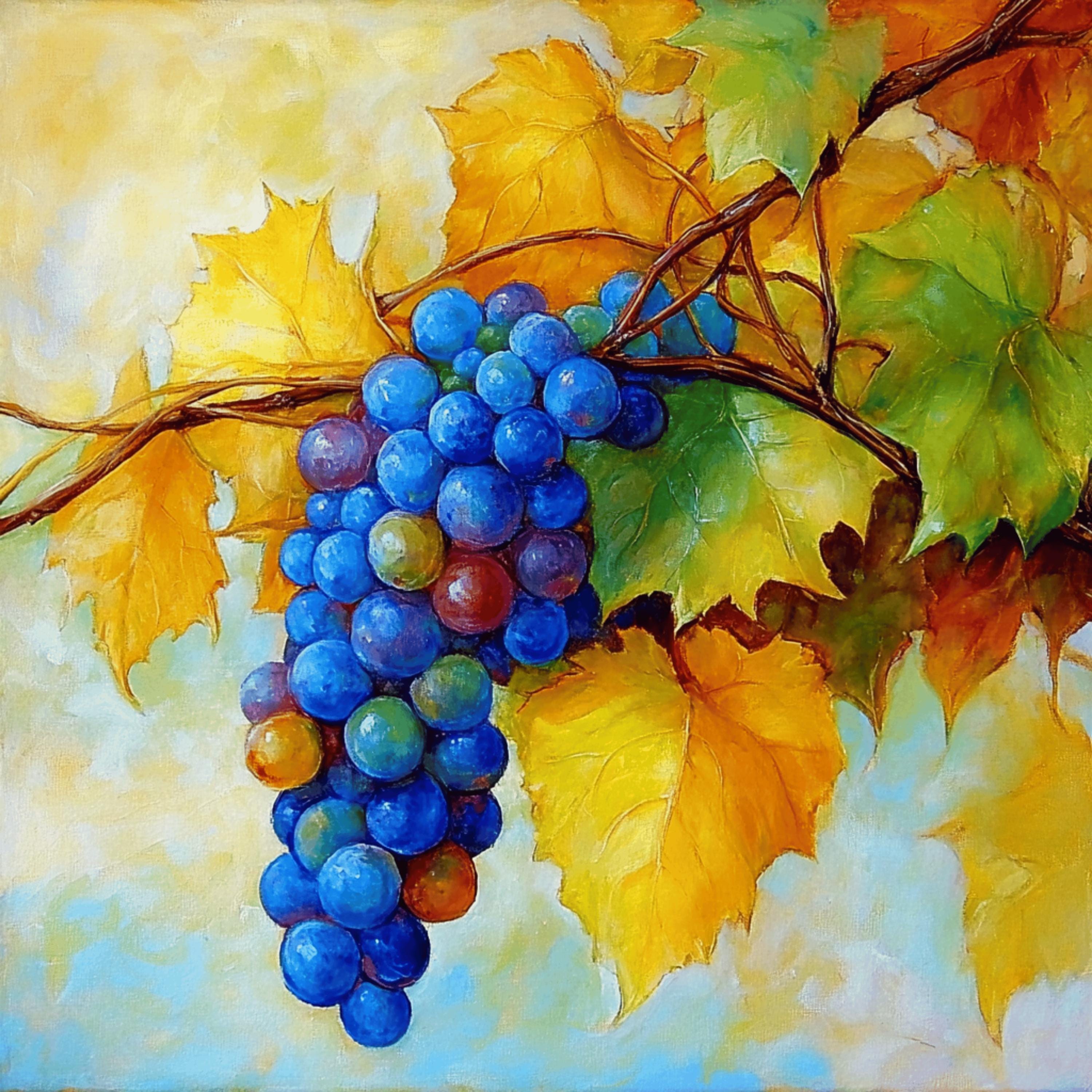 35 Vibrant Grapevine Digital Images Set, Kitchen Dining Room Art, Large Square Artwork Poster, Colorful Grape Vine Print