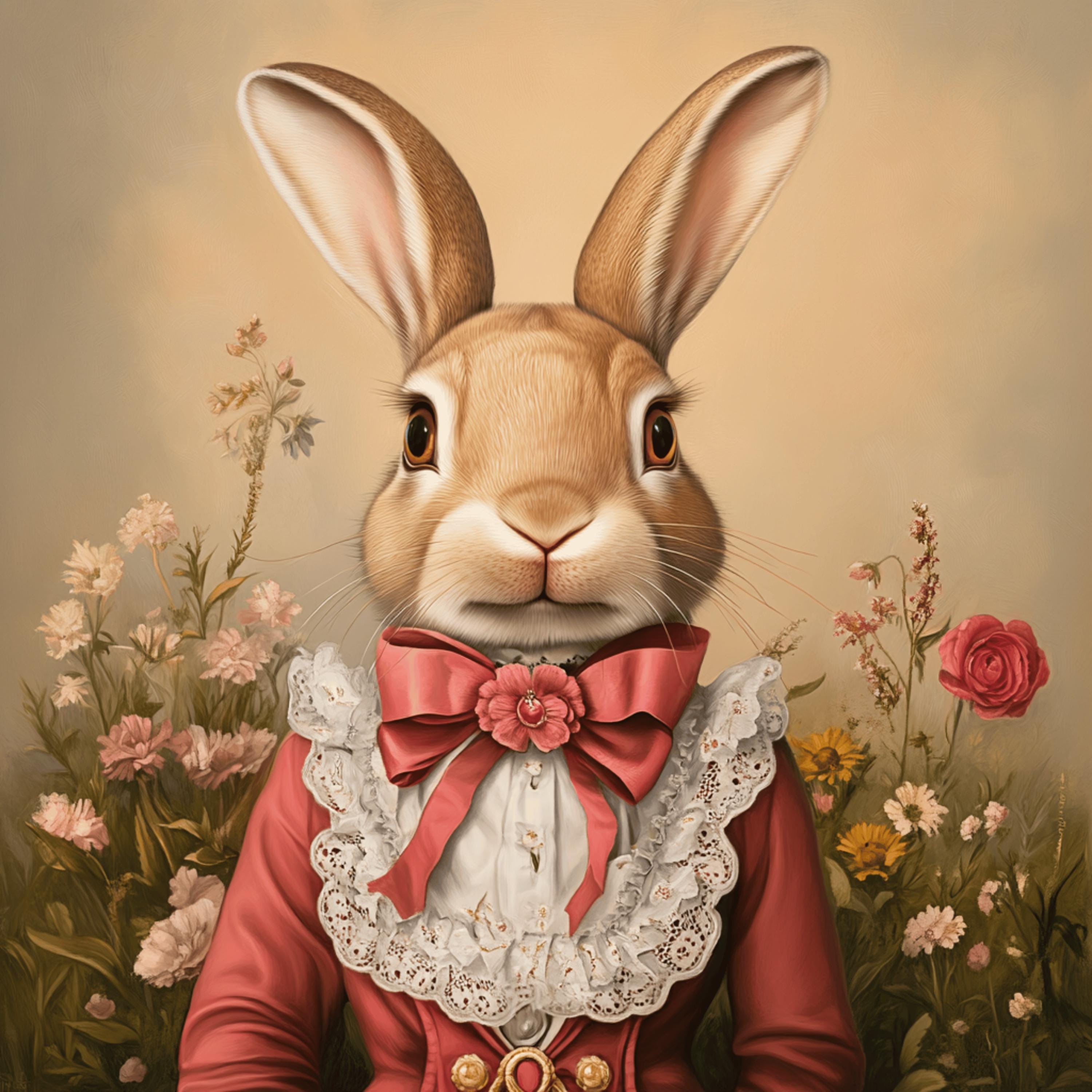 30 Lovely Rabbit Bunny Art Print, Easter Ostara Decor, Spring Equinox Large Square Poster, 30 Digital Images Collection