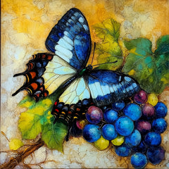 12 Butterfly Grapevine Art Print, Large Square Wall Decor, Living Room Poster, Blue Butterfly Grape Art, Digital Download