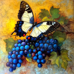 12 Butterfly Grapevine Art Print, Large Square Wall Decor, Living Room Poster, Blue Butterfly Grape Art, Digital Download