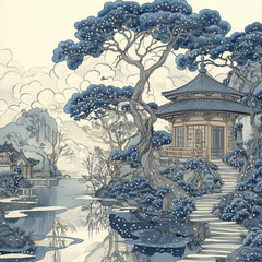12 Japanese Scene Digital Art Set, Monochrome Large Square Poster, 12 Artwork Images, Traditional Japanese Landscape