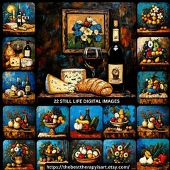 22 Still Life Digital Images, Cheese Wine Fruit Artwork, Oil Painting, Large Square Wall Art Poster, Kitchen Dining Room Wall Decor