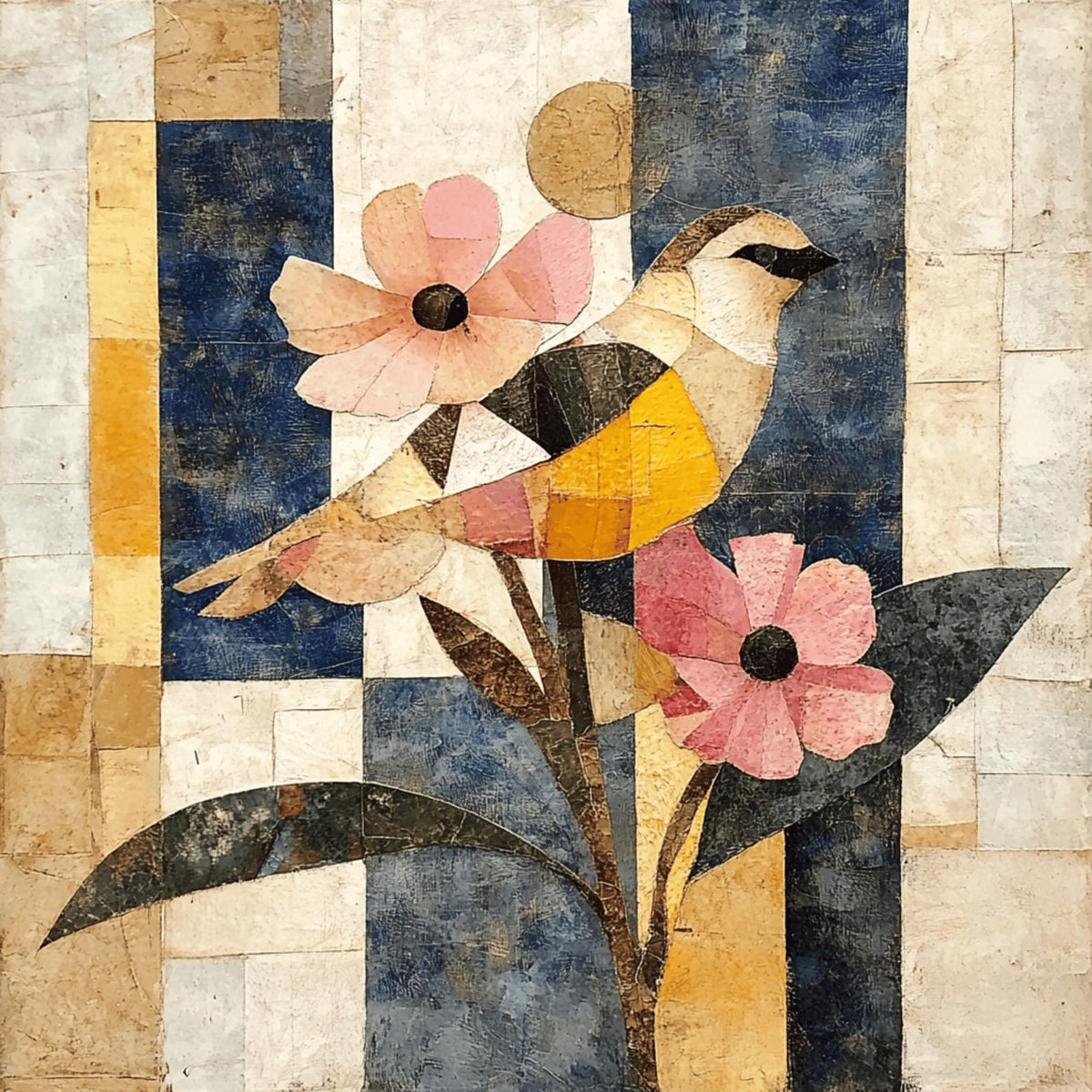 18 Cubist Collage Abstract Art, Beige Pink Artwork, Large Square Wall Decor, Living Room Poster, Contemporary Digital Images Set