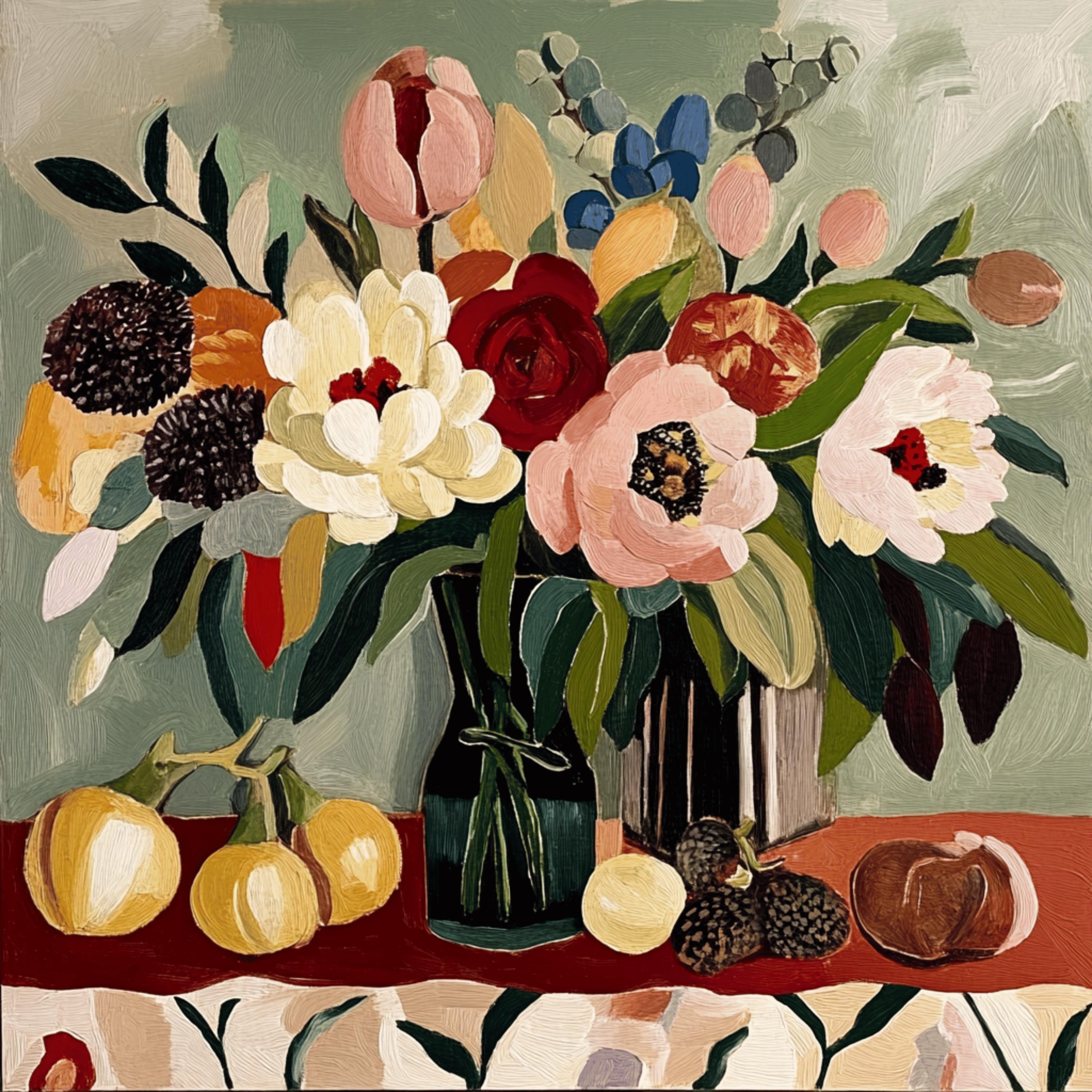 12 Flowers in a Vase Art Print, Large Square Poster, Digital Download, Bold Floral Painting, Modern Home Decor, Botanical Wall Art