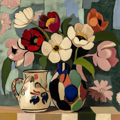 12 Flowers in a Vase Art Print, Large Square Poster, Digital Download, Bold Floral Painting, Modern Home Decor, Botanical Wall Art