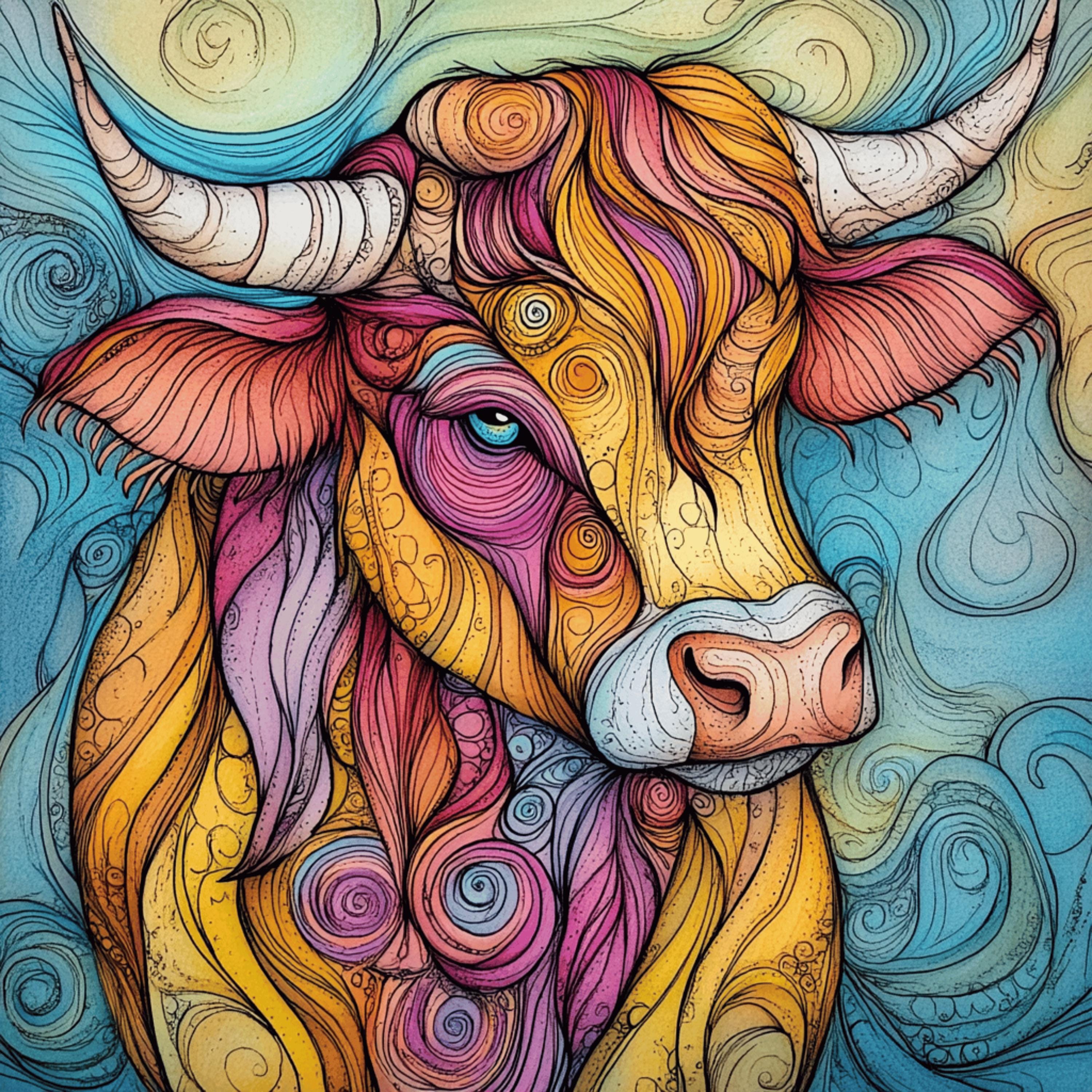 30 Digital Images Zentangle Inspired Animals Bull Horse Highland Cow Large Square Artwork Poster