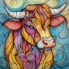 30 Digital Images Zentangle Inspired Animals Bull Horse Highland Cow Large Square Artwork Poster