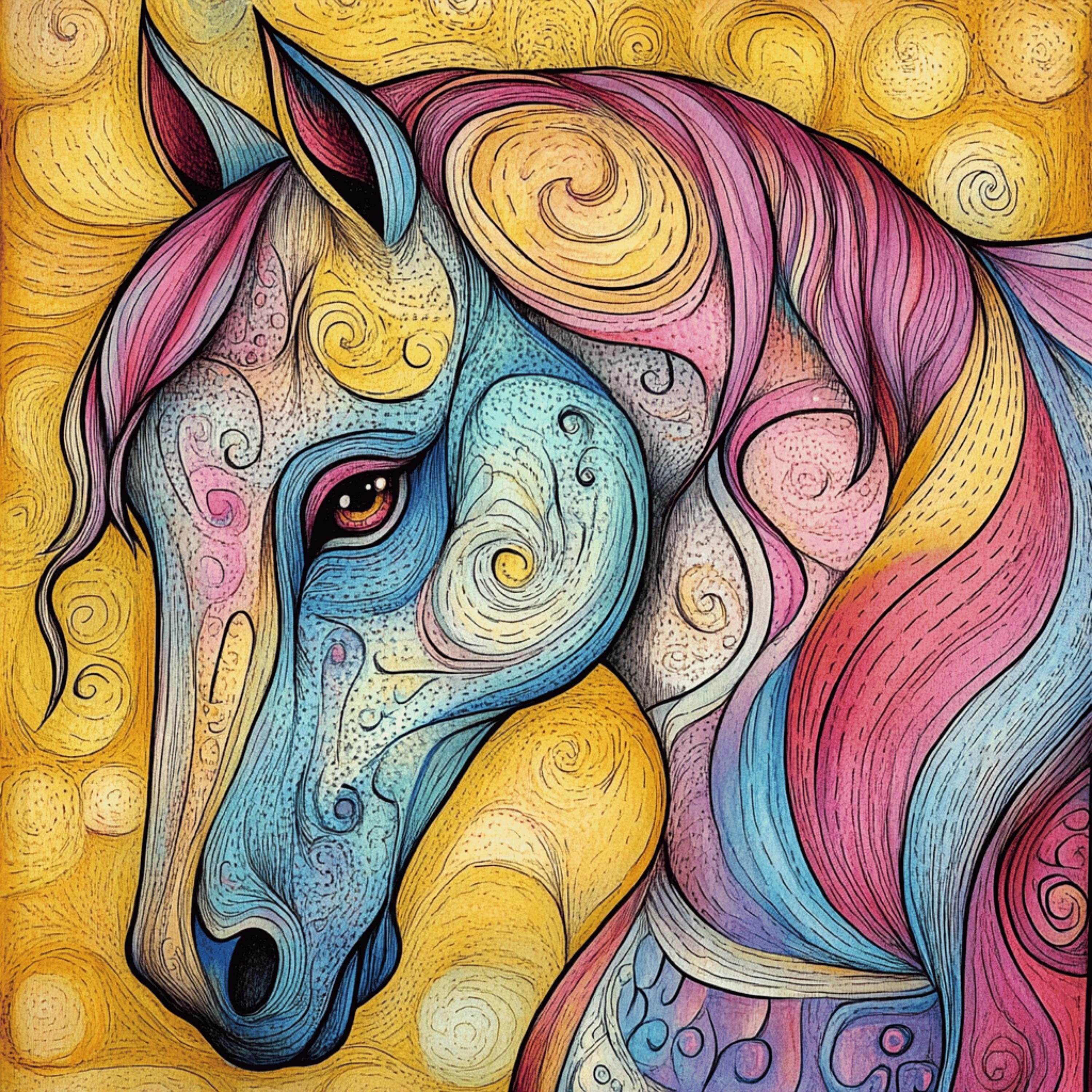 30 Digital Images Zentangle Inspired Animals Bull Horse Highland Cow Large Square Artwork Poster
