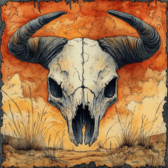 12Mudhorn Signet Skull Art Poster, Large Square Skull Artwork, Animal Skull Digital Prints, Red and Yellow Art, Digital Images