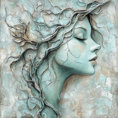 16 Ethereal Woman Nature Fantasy Fusion Digital Art Dreamy Textured Portrait Instant Download Large Square Artwork, Spiritual Mindfulness.