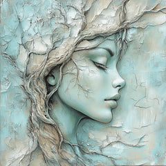 16 Ethereal Woman Nature Fantasy Fusion Digital Art Dreamy Textured Portrait Instant Download Large Square Artwork, Spiritual Mindfulness.