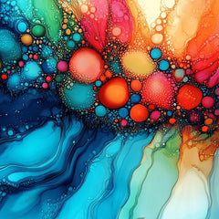 Stained glass effect abstract bubble artwork, 12 digital images, large square artwork, living room wall art, unique overthebed art set.
