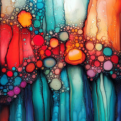 Stained glass effect abstract bubble artwork, 12 digital images, large square artwork, living room wall art, unique overthebed art set.