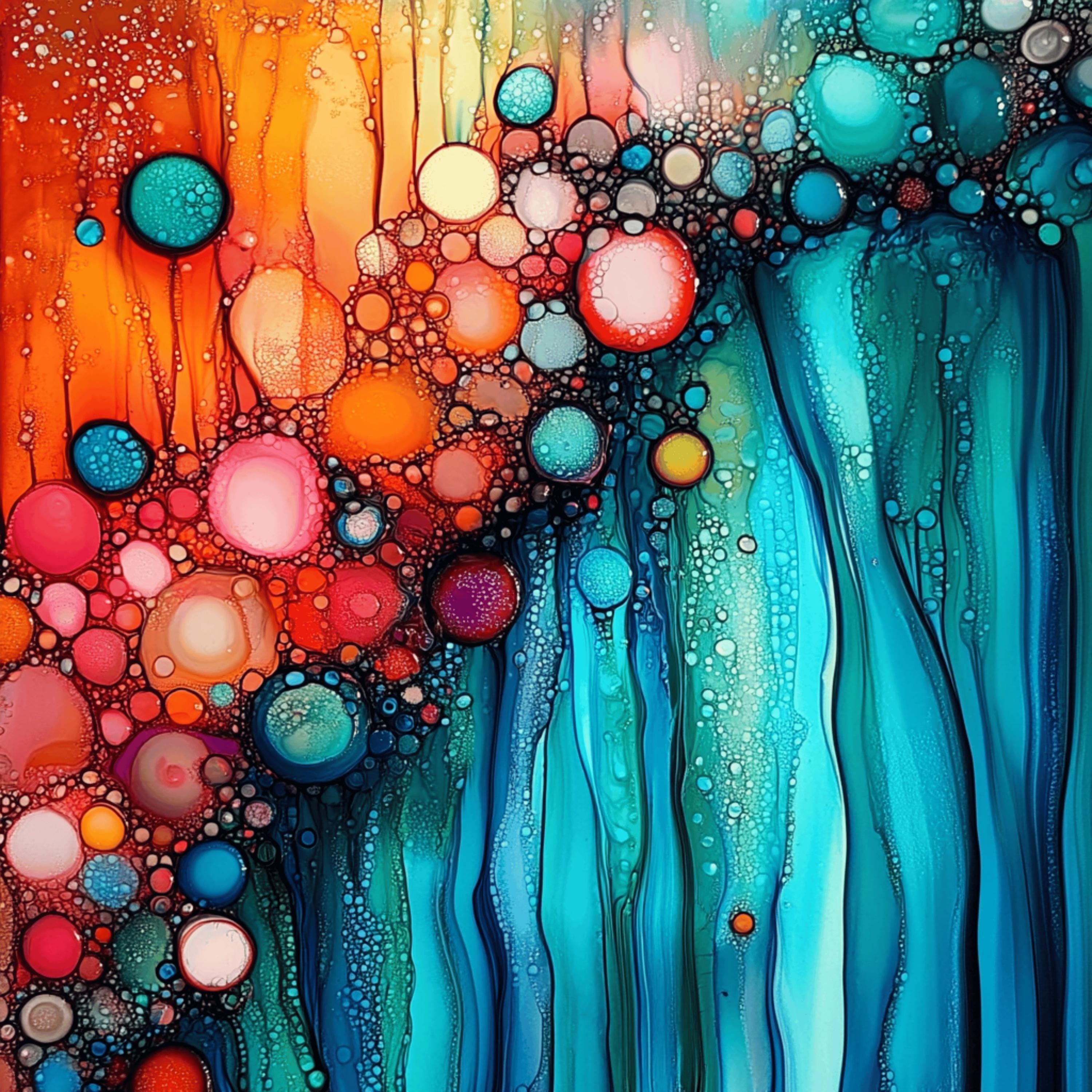 Stained glass effect abstract bubble artwork, 12 digital images, large square artwork, living room wall art, unique overthebed art set.
