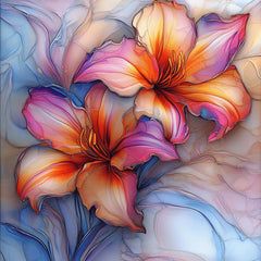 Lily Flower Stained Glass Effect Digital Print Large Square Poster, Birth Month May, Star Sign Taurus Gemini