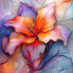 Lily Flower Stained Glass Effect Digital Print Large Square Poster, Birth Month May, Star Sign Taurus Gemini