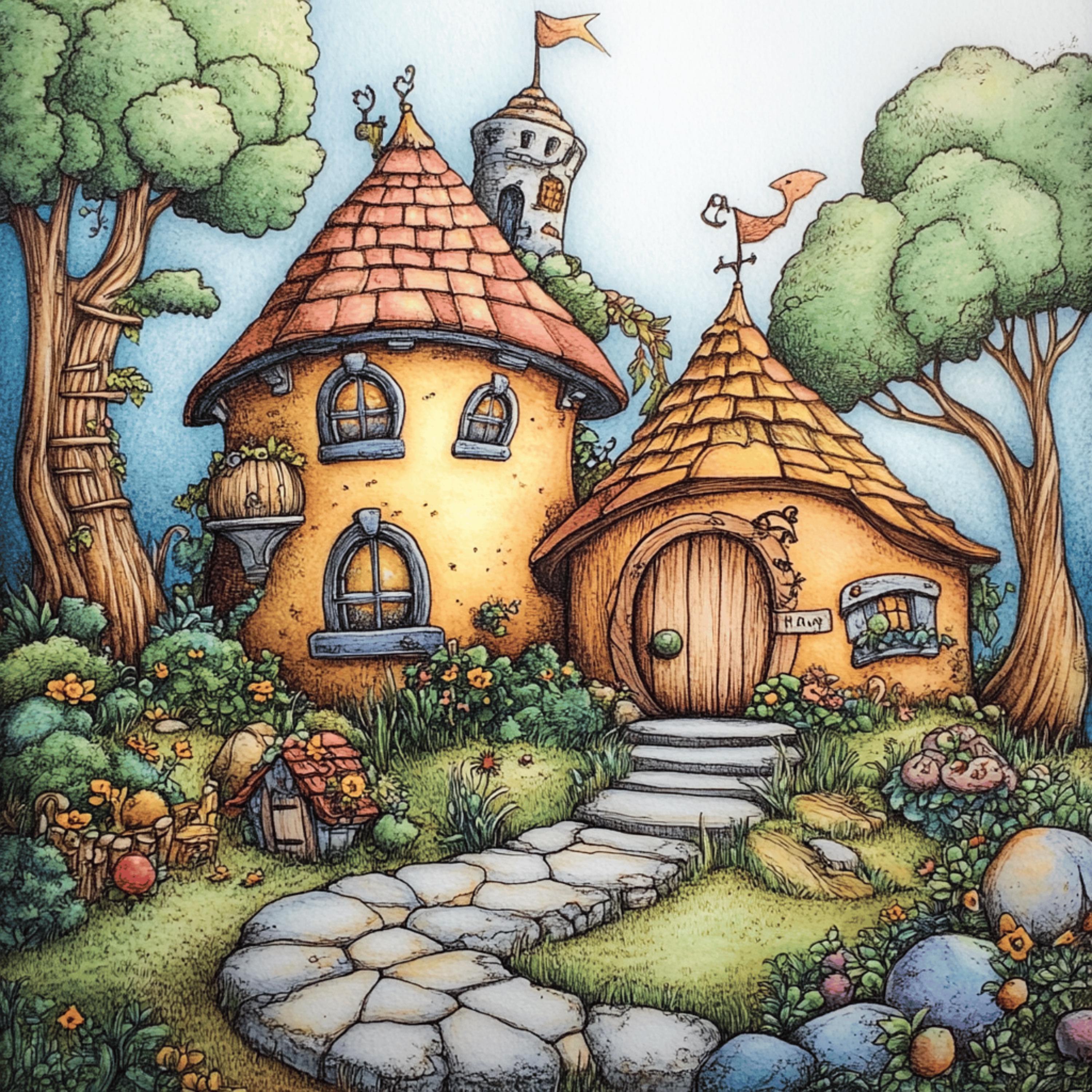 20 whimsical houses whimsey castles digital download large square artwork poster kids room nursery playroom wall decor art