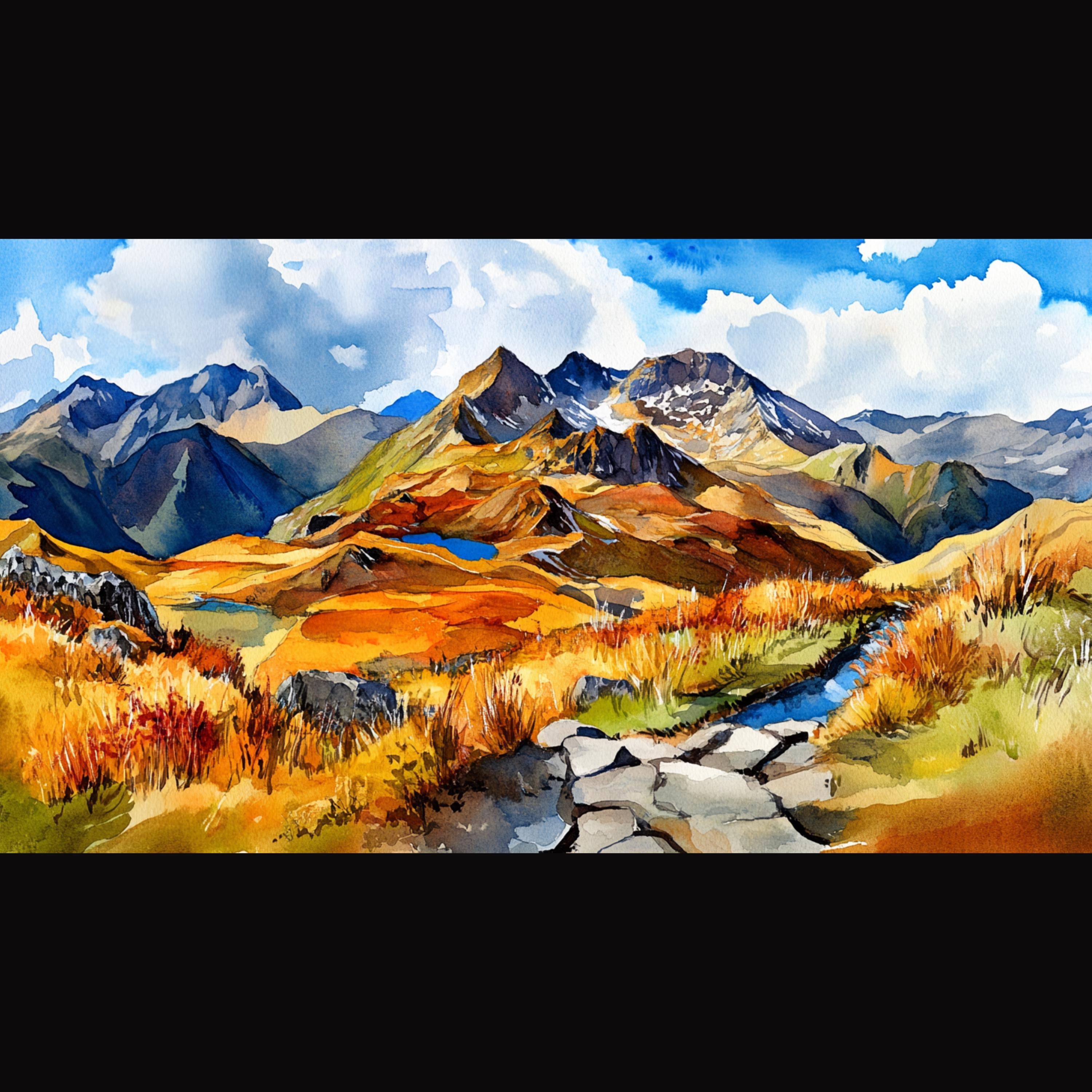 16 Lake District National Park UK Watercolor Contemporary Panoramic Paintings Poster, 16 Digital Images Set, Nature Landscape Wall Art