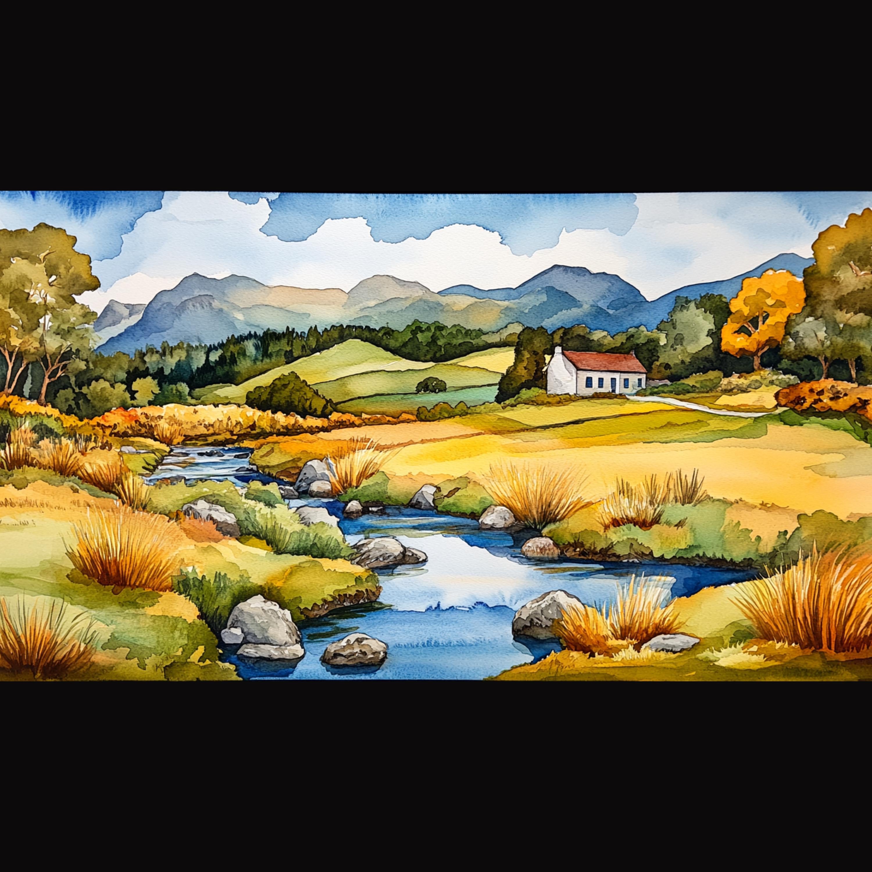 16 Lake District National Park UK Watercolor Contemporary Panoramic Paintings Poster, 16 Digital Images Set, Nature Landscape Wall Art
