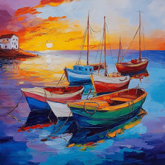 12 Tropical Boat Scenes Large Square Artwork Digital Images Poster Ocean Port, Boat Wall Art, Nautical Decor, Vibrant Coastal Prints