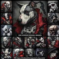 100 Horror Hell Dog Cat Dinosaur Skeleton Vampire Skull Satan Mummy Digital Images, Large Square Art Prints, Creepy Poster