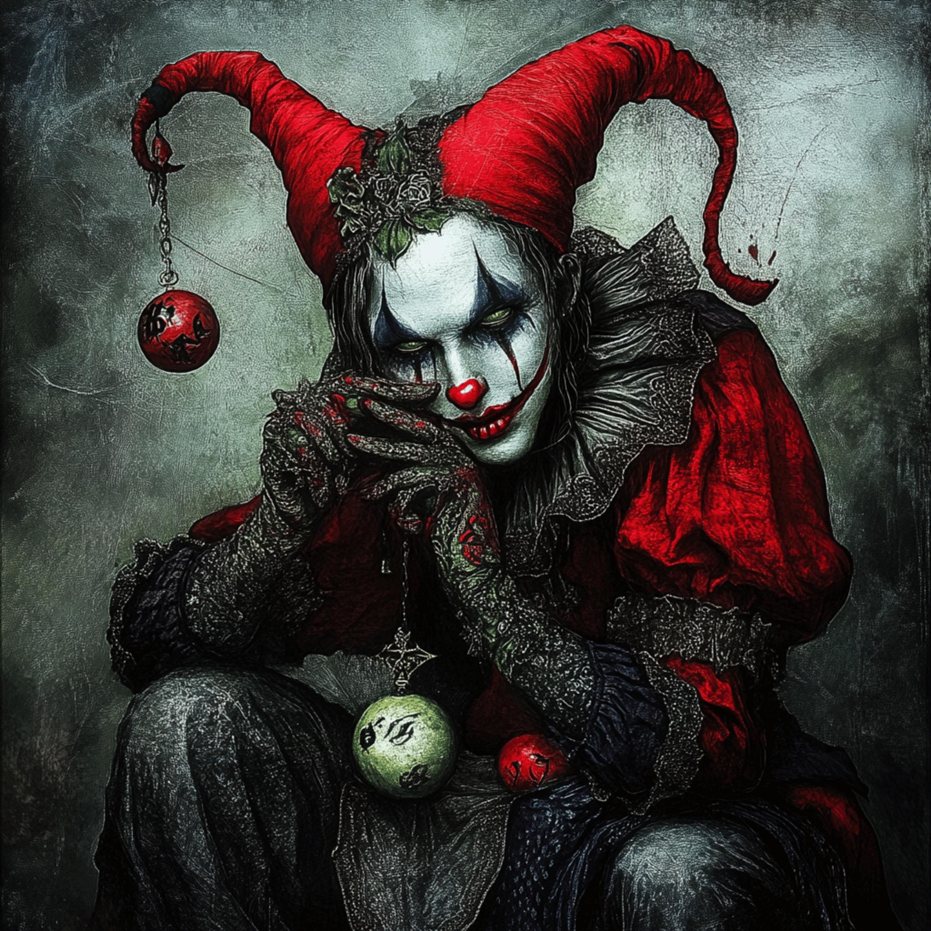 11 Mardi Gras Jester Horror Digital Print, Large Square Artwork, Wall Art, 11 Digital Images, Dark Fantasy, Gothic Decor, Clown Art