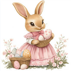 30 Vibrant Easter Rabbit Storybook Art Poster, Nostalgic Retro Victorian Floral Style, Large Square Artwork, Digital Images Set, Soft Pastel