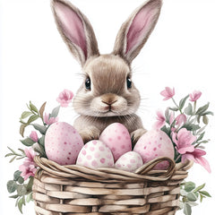 30 Vibrant Easter Rabbit Storybook Art Poster, Nostalgic Retro Victorian Floral Style, Large Square Artwork, Digital Images Set, Soft Pastel