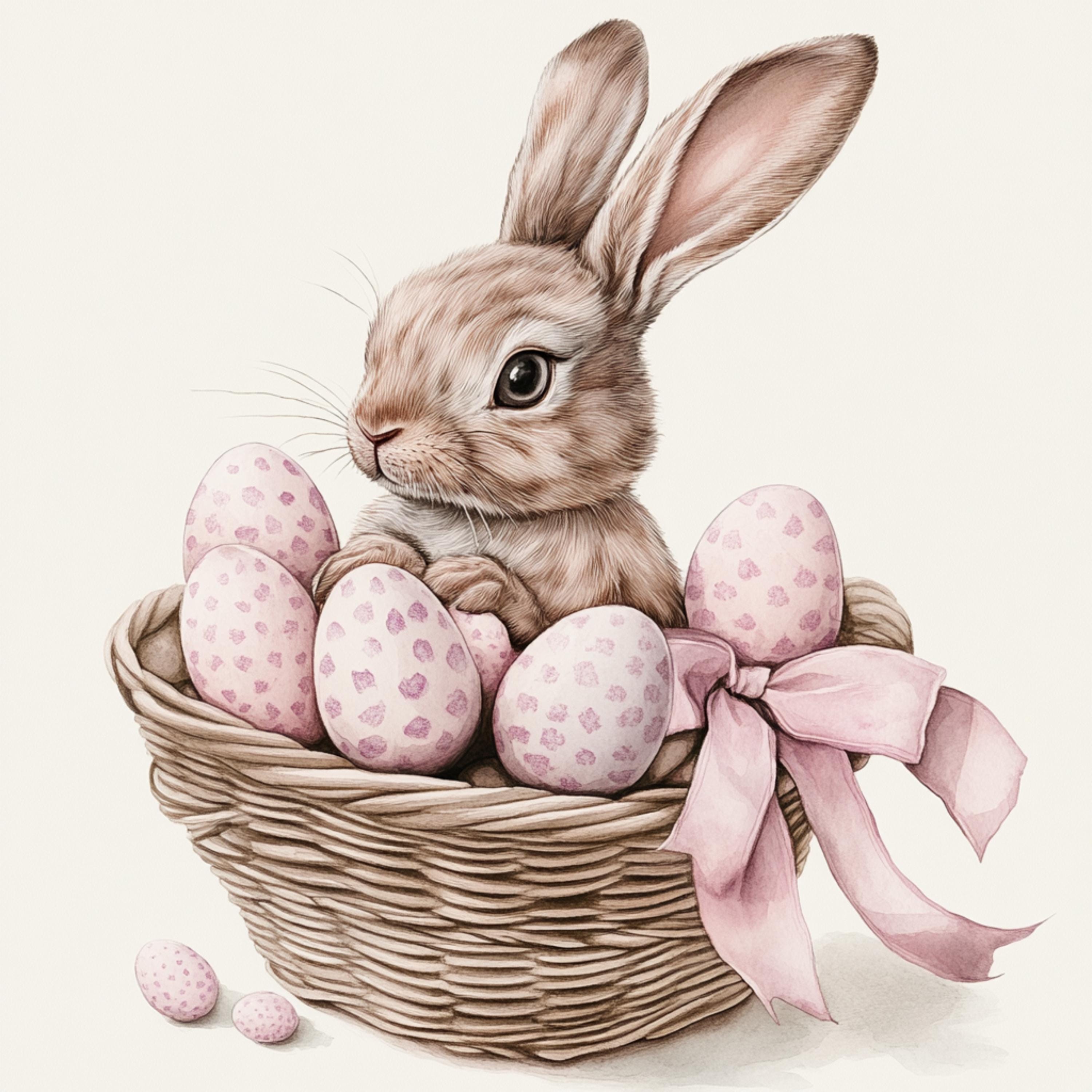 30 Vibrant Easter Rabbit Storybook Art Poster, Nostalgic Retro Victorian Floral Style, Large Square Artwork, Digital Images Set, Soft Pastel