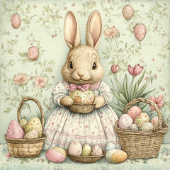 30 Vibrant Easter Rabbit Storybook Art Poster, Nostalgic Retro Victorian Floral Style, Large Square Artwork, Digital Images Set, Soft Pastel