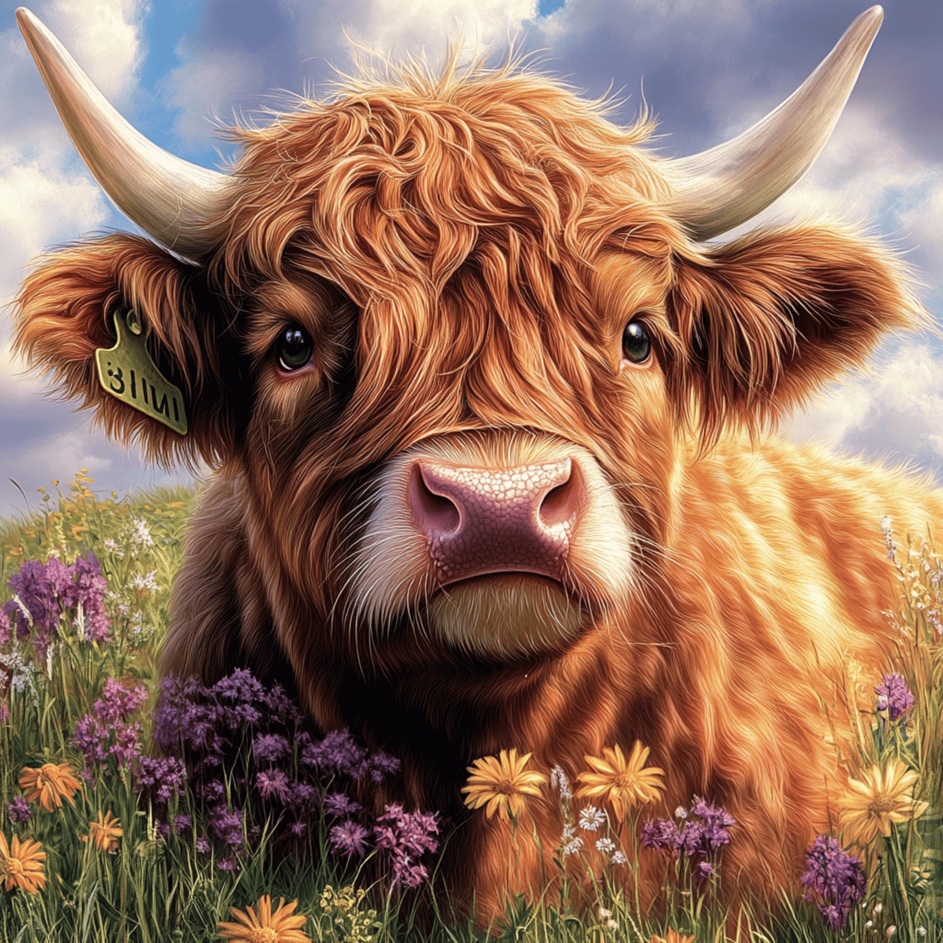 100 Highland Cow Digital Images, Various Art Styles, Large Square Artwork, Kids Art, Nursery Decor, Playroom Wall Art, Easter highland cow.