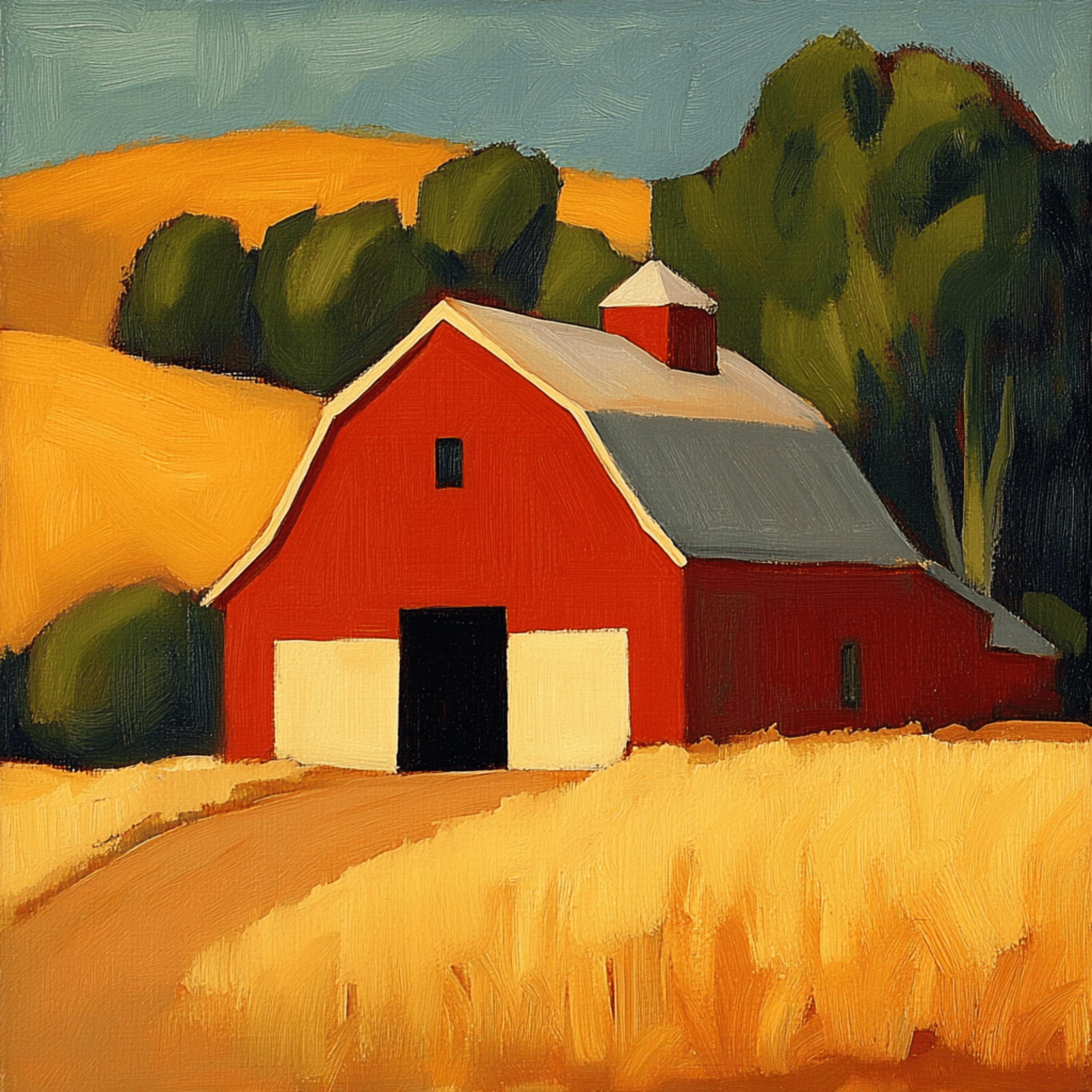 10 Large Red Barn Farm Scene Artwork Poster, 10 Digital Images, Square Wall Art, Rustic Barn Landscape Print, Countryside Home Decor