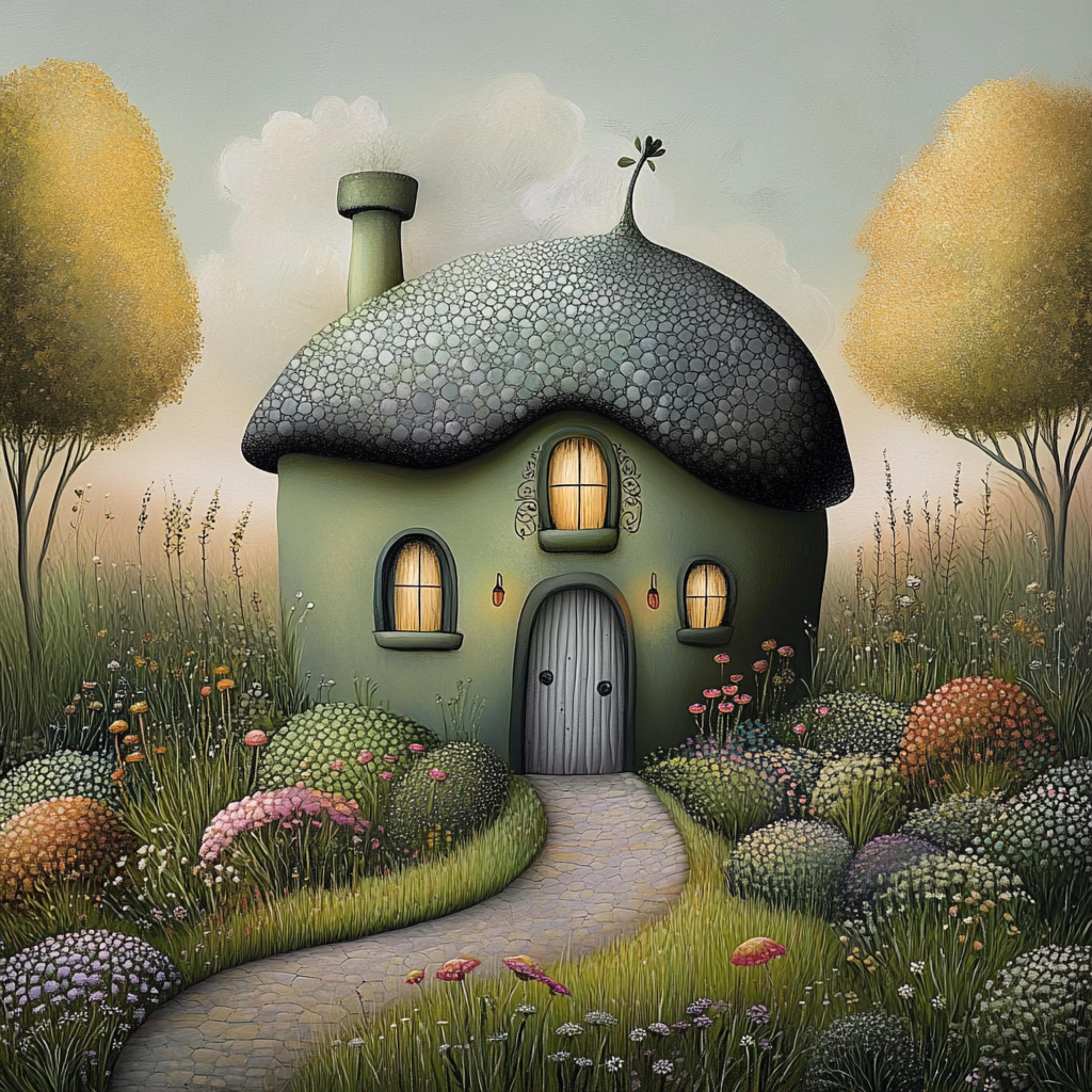 12 Whimsical houses digital artwork set, Square wall art poster for kids playroom, Large nursery bedroom decor, Fairy house digital images.
