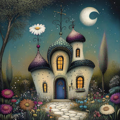 12 Whimsical houses digital artwork set, Square wall art poster for kids playroom, Large nursery bedroom decor, Fairy house digital images.