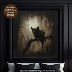 25 Sepia Horror Digital Art, Large Square Halloween Artwork, 25 Scary Images, Spooky Bat Decor, Creepy Wall Art, Haunted House Design
