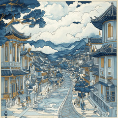 12 Japanese Scene Digital Art Set, Monochrome Large Square Poster, 12 Artwork Images, Traditional Japanese Landscape