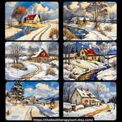 35 Winter and fall landscapes in old masters style, digital images, large artwork poster, stunning seasonal scenery prints