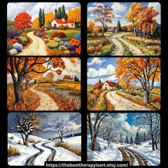 35 Winter and fall landscapes in old masters style, digital images, large artwork poster, stunning seasonal scenery prints