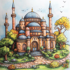 70 Digital Images Whimsical Islamic Architecture Mosque Muslim Large Square Artwork Poster Kid's Art Playroom Nursery Decor Nikkah Gift