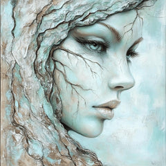 16 Ethereal Woman Nature Fantasy Fusion Digital Art Dreamy Textured Portrait Instant Download Large Square Artwork, Spiritual Mindfulness.