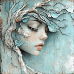 16 Ethereal Woman Nature Fantasy Fusion Digital Art Dreamy Textured Portrait Instant Download Large Square Artwork, Spiritual Mindfulness.