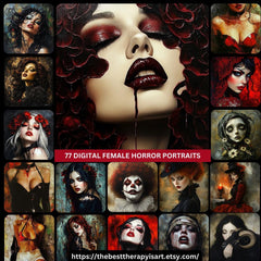 75 female portraits women of horror romantic gothic genre large square artwork poster digital art halloween themed artwork overthebed scary