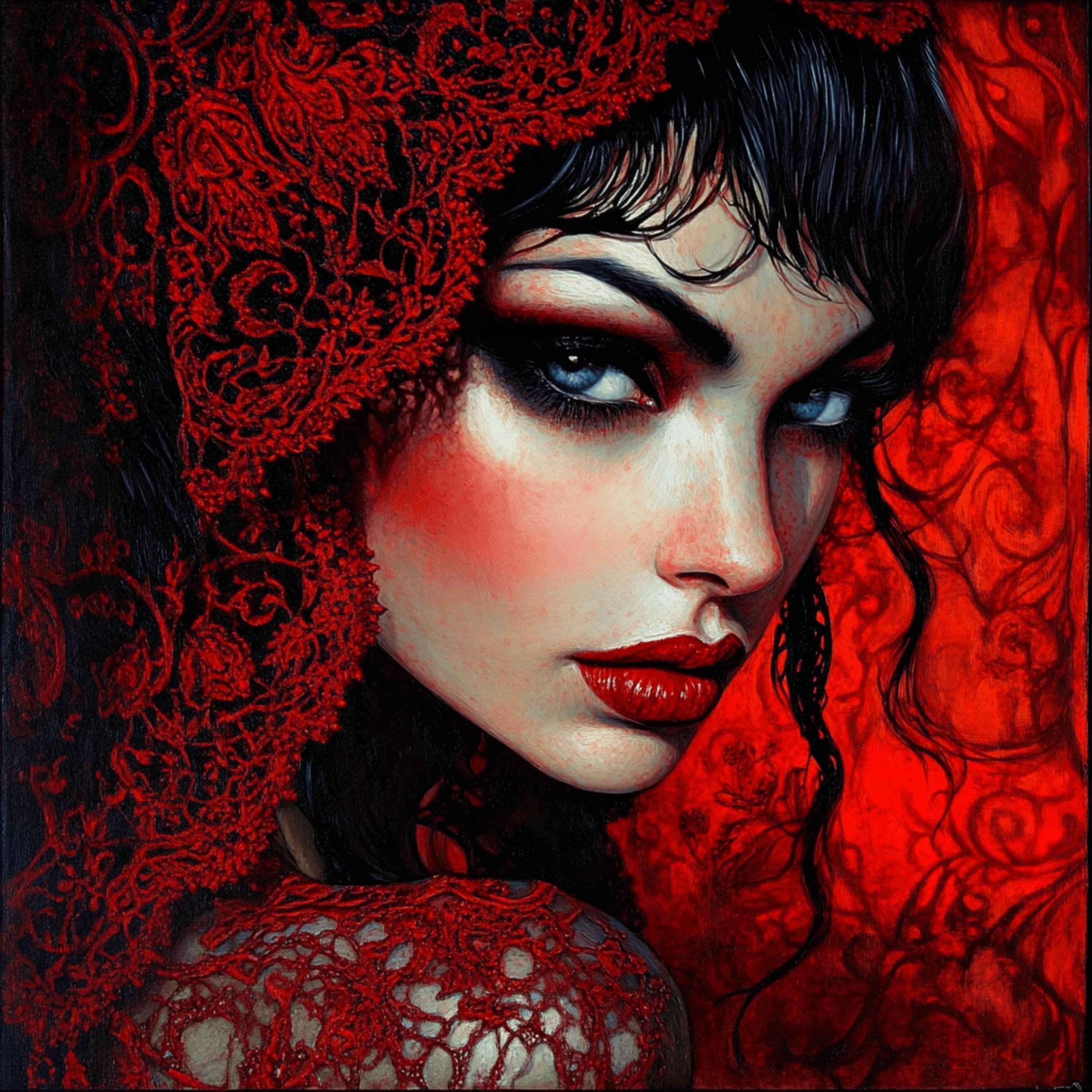 75 female portraits women of horror romantic gothic genre large square artwork poster digital art halloween themed artwork overthebed scary