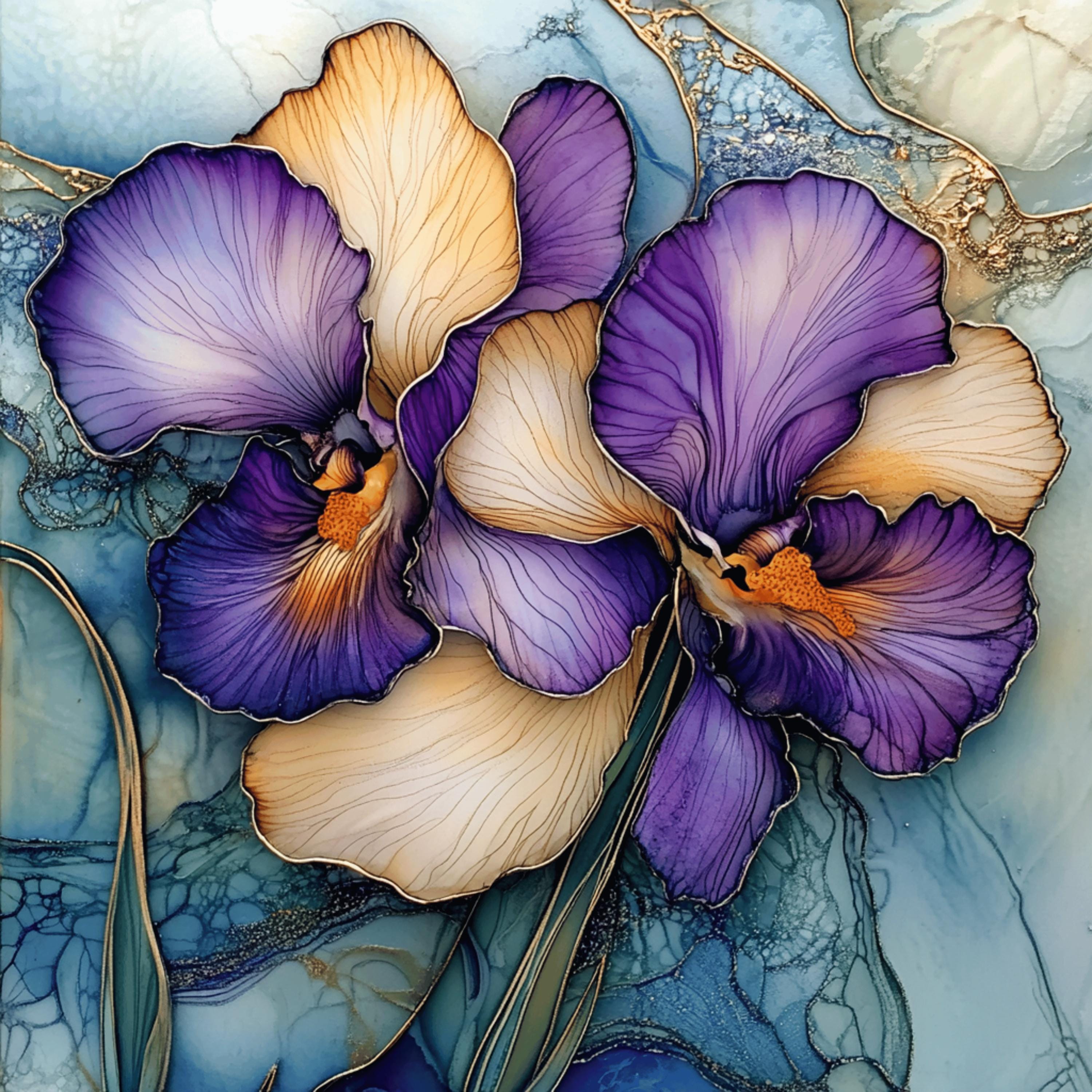 Tulip Orchid Hibiscus Stained Glass Artwork, Digital Images Set of 25, Purple Flower Art for Living Room, Dining Room, Bedroom Décor