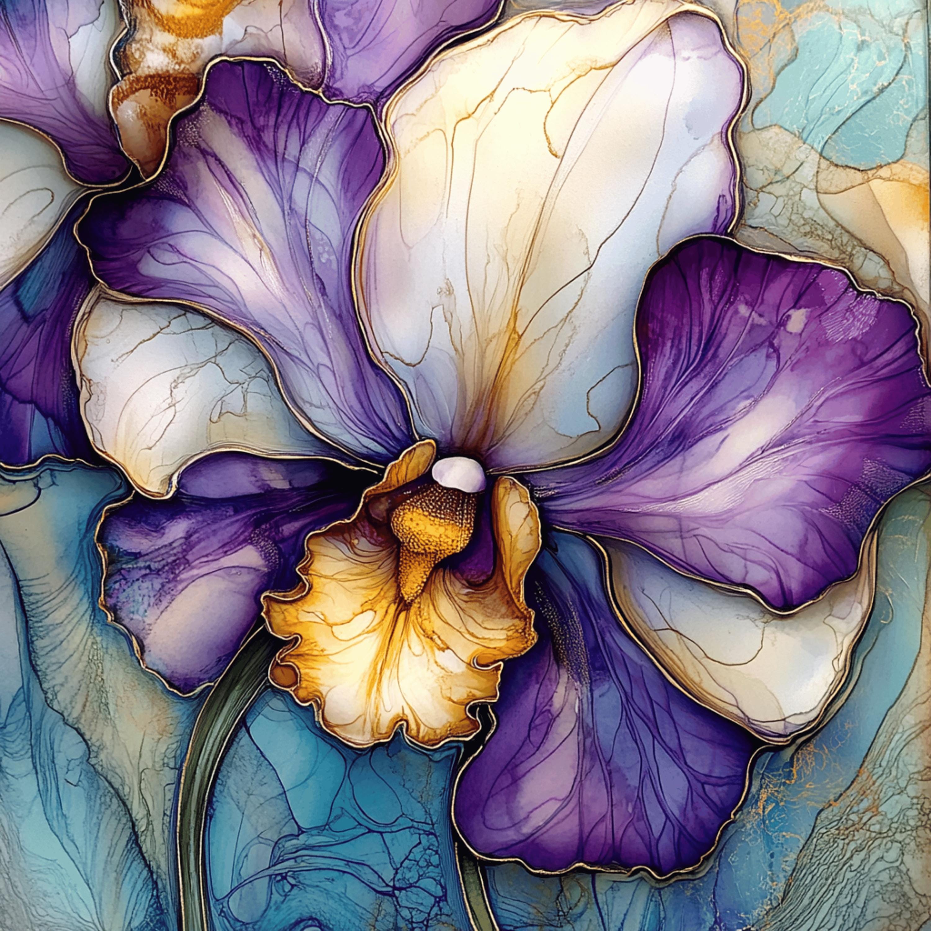 Tulip Orchid Hibiscus Stained Glass Artwork, Digital Images Set of 25, Purple Flower Art for Living Room, Dining Room, Bedroom Décor