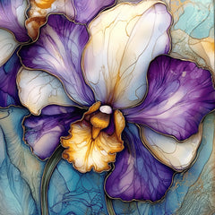Tulip Orchid Hibiscus Stained Glass Artwork, Digital Images Set of 25, Purple Flower Art for Living Room, Dining Room, Bedroom Décor