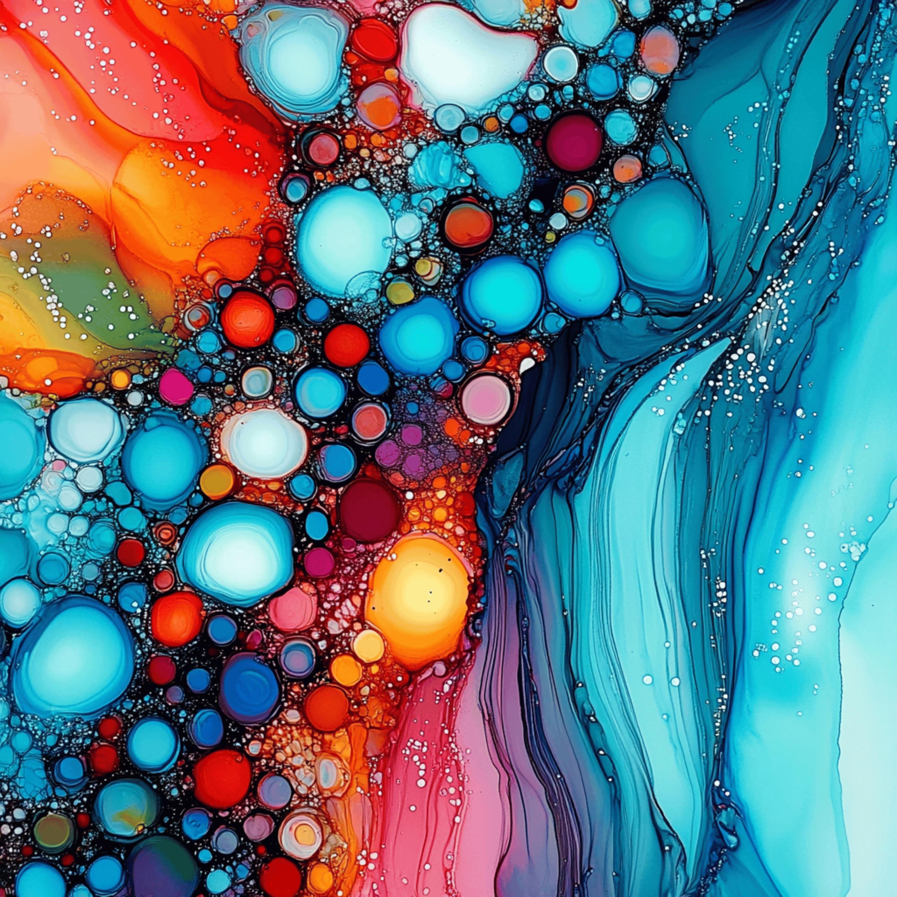 Stained glass effect abstract bubble artwork, 12 digital images, large square artwork, living room wall art, unique overthebed art set.