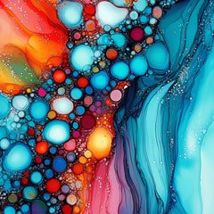Stained glass effect abstract bubble artwork, 12 digital images, large square artwork, living room wall art, unique overthebed art set.