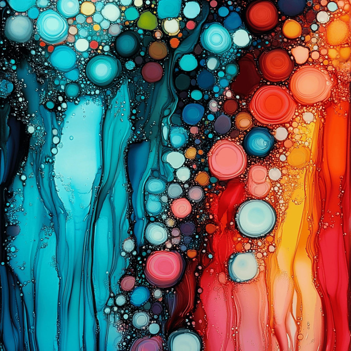 Stained glass effect abstract bubble artwork, 12 digital images, large square artwork, living room wall art, unique overthebed art set.